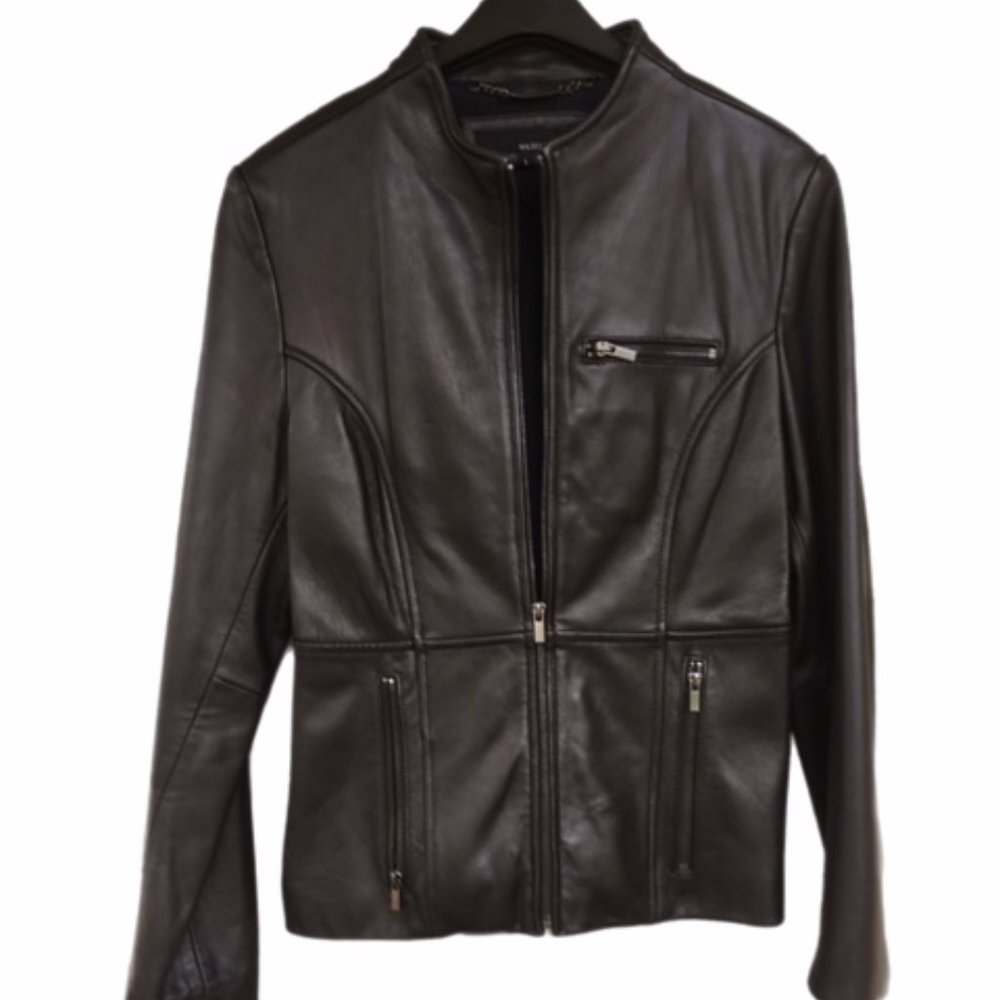 Wilson's Black Leather Motorcycle Biker Jacket Moto Large 12/14